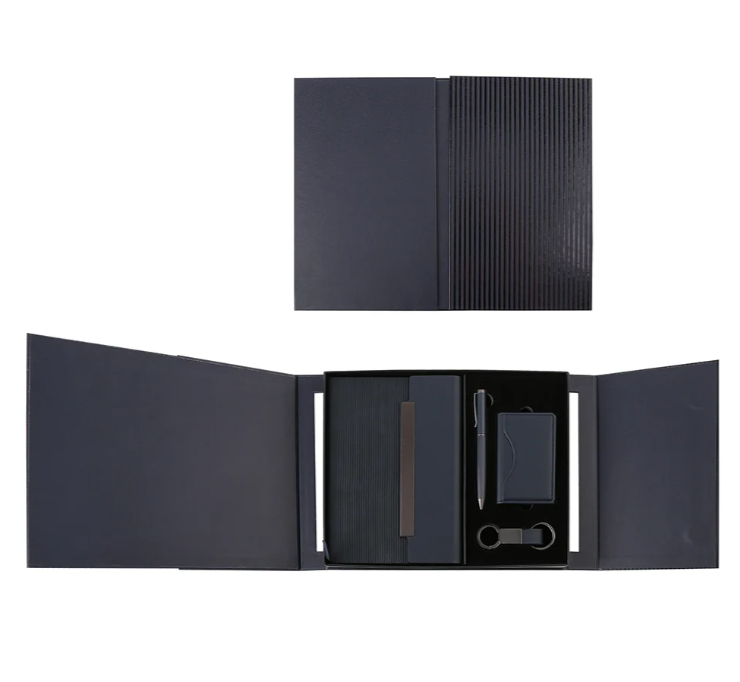 Premium 5-Piece Professional Gift Set with PU Notebook, Metal Pen, Card Holder & Keychain in Elegant Box